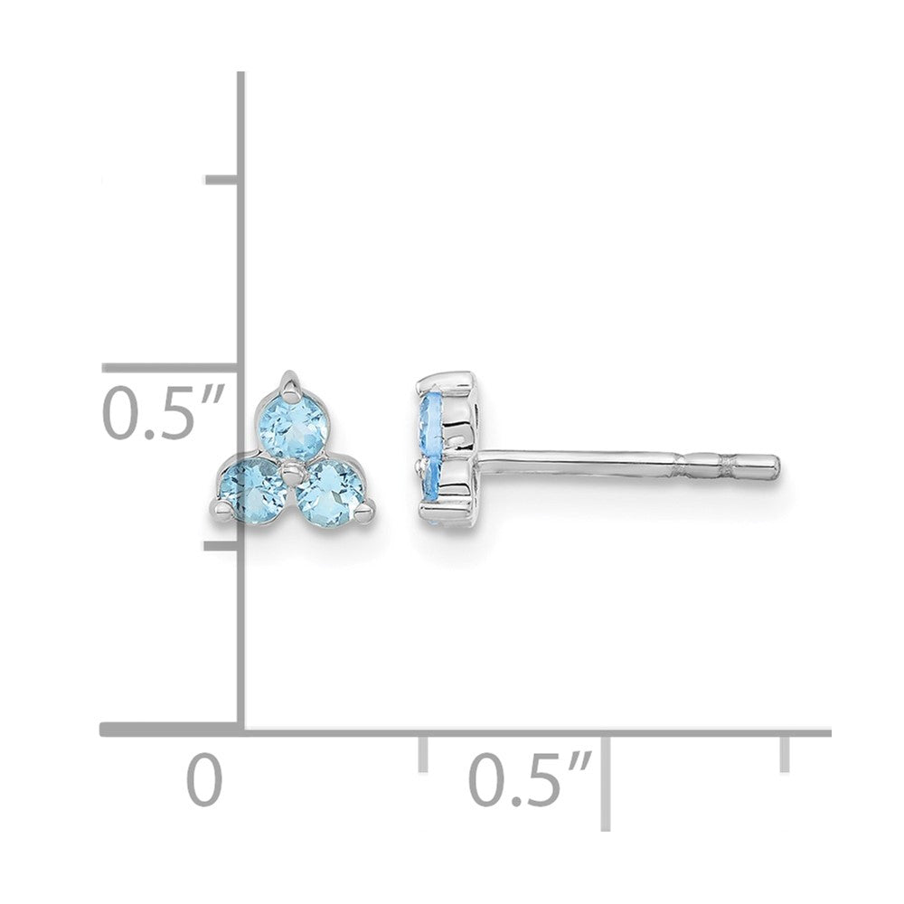 14k White Gold 3-stone Blue Topaz Triangle Earrings
