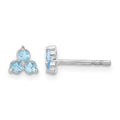 14k White Gold 3-stone Blue Topaz Triangle Earrings