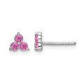 14k White Gold 3-stone Created Pink Sapphire Triangle Earrings