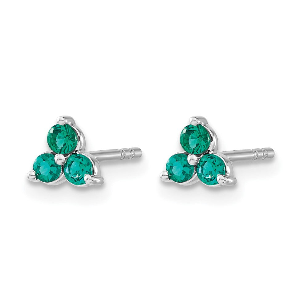 14k White Gold 3-stone Created Emerald Triangle Earrings