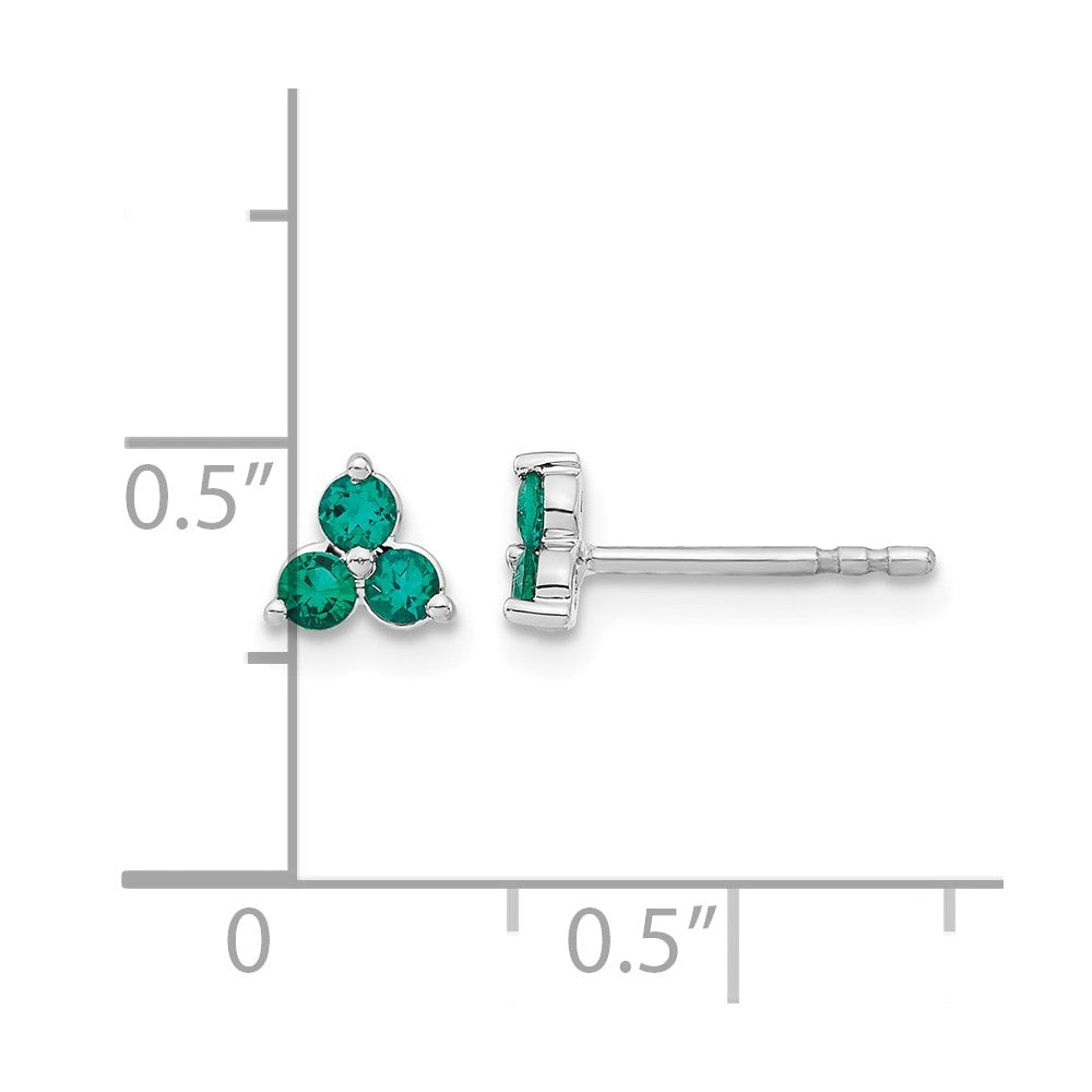 14k White Gold 3-stone Created Emerald Triangle Earrings