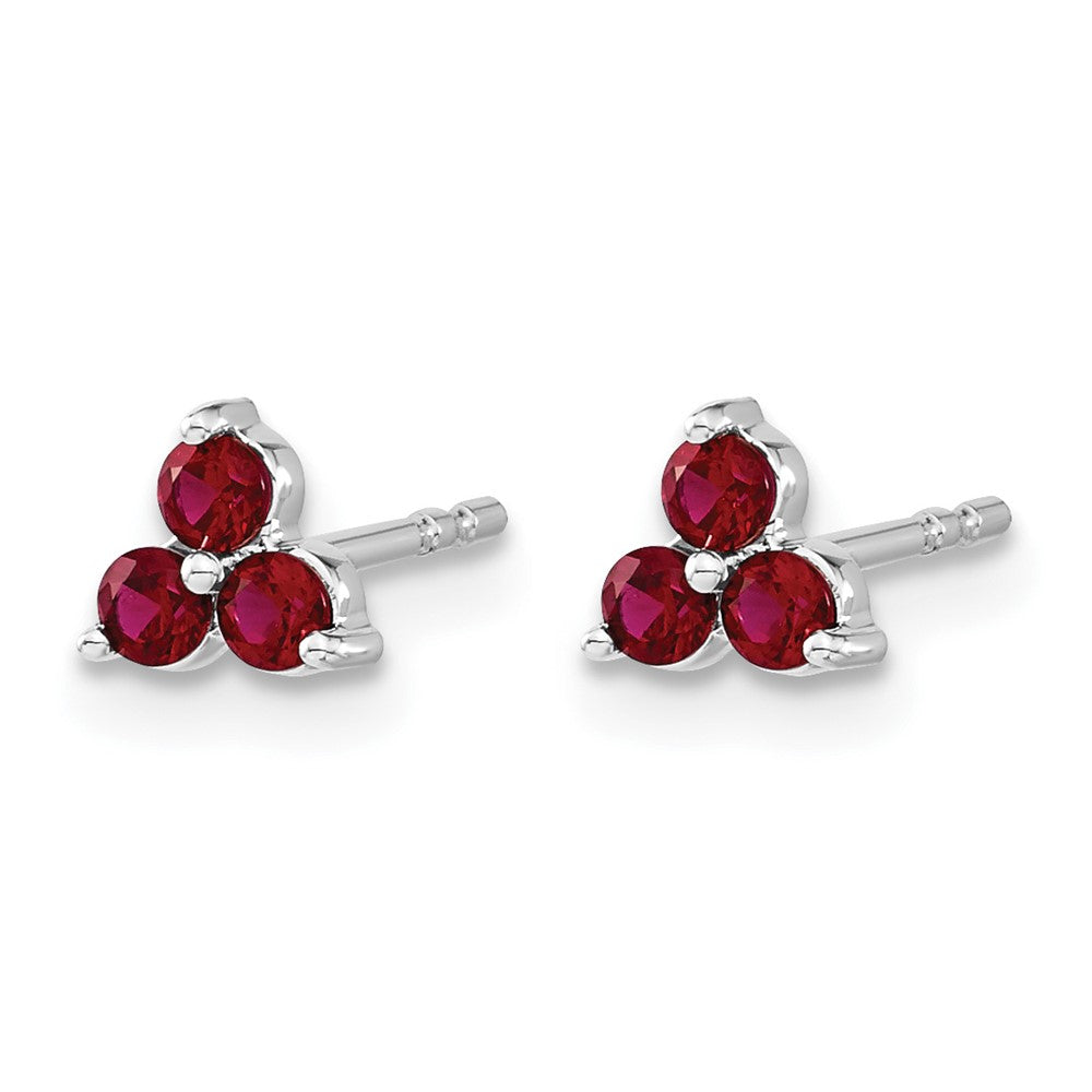 14k White Gold 3-stone Created Ruby Triangle Earrings