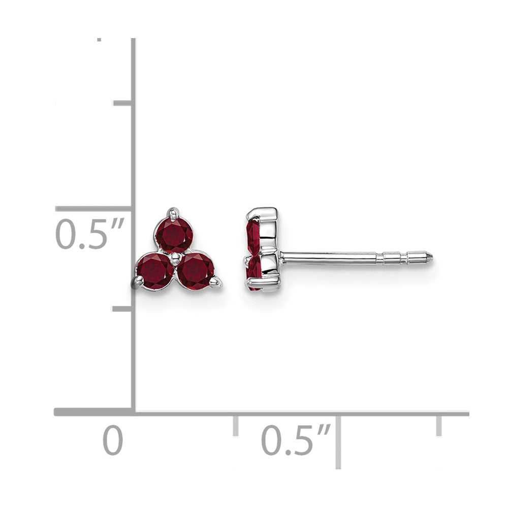 14k White Gold 3-stone Created Ruby Triangle Earrings