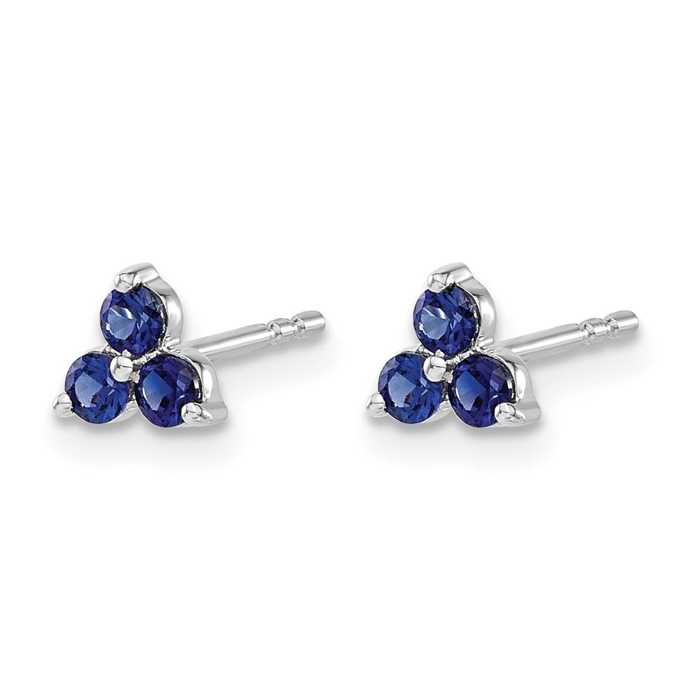 14k White Gold 3-stone Created Sapphire Triangle Earrings