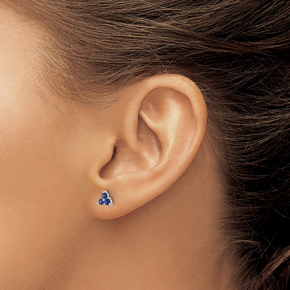 14k White Gold 3-stone Created Sapphire Triangle Earrings