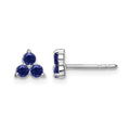 14k White Gold 3-stone Created Sapphire Triangle Earrings