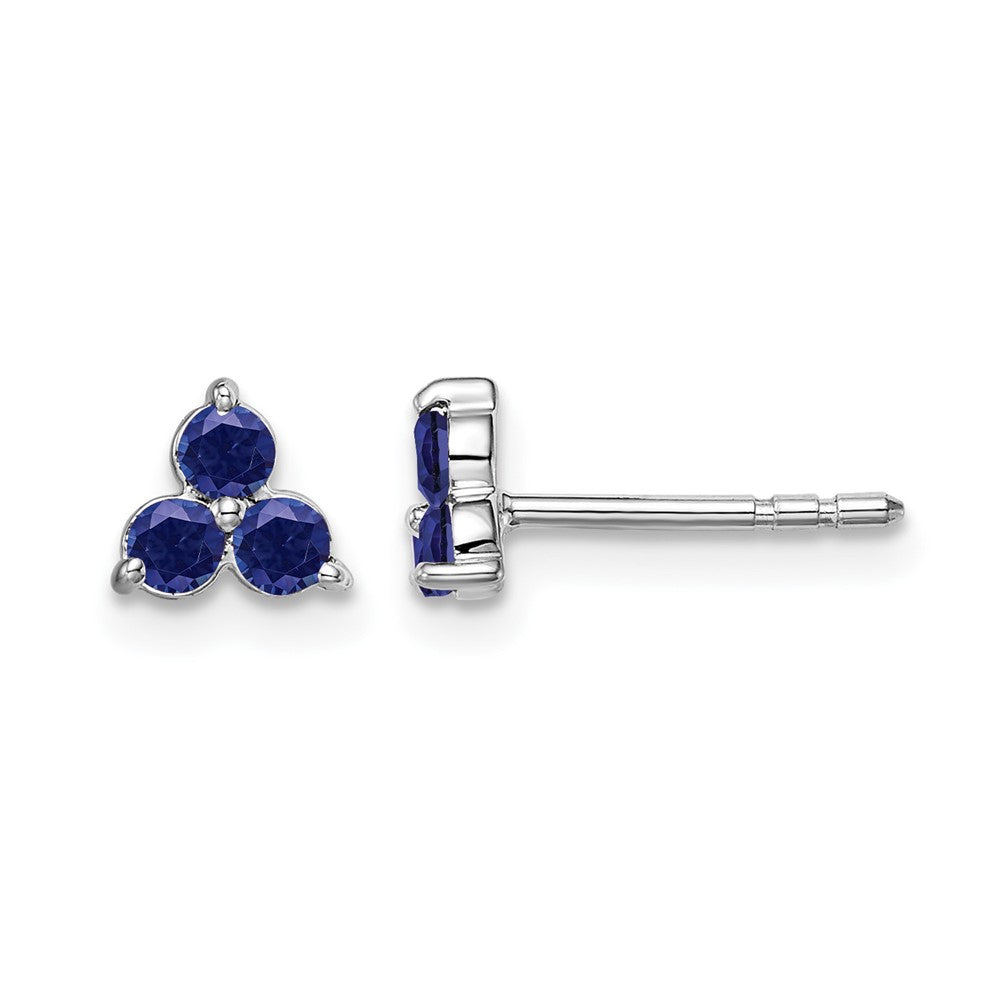 14k White Gold 3-stone Created Sapphire Triangle Earrings
