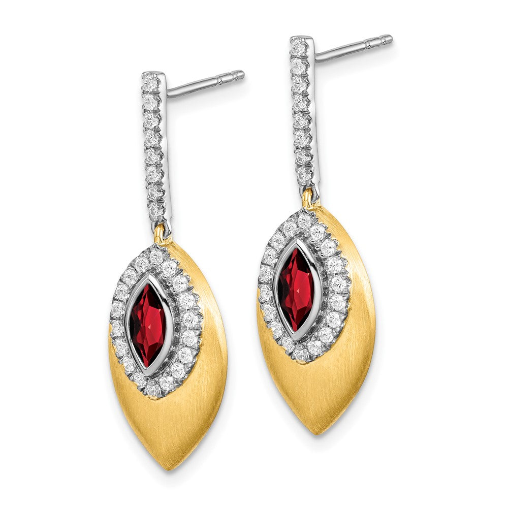 14k Two-tone Garnet and Diamond Dangle Earrings