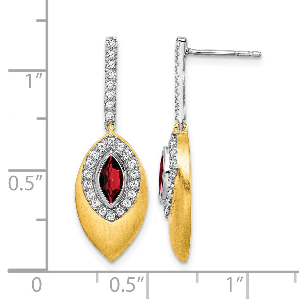 14k Two-tone Garnet and Diamond Dangle Earrings