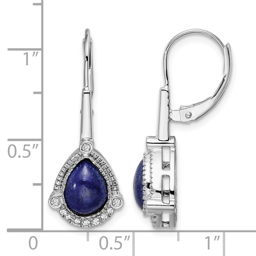 14k White Gold Pear Lapis and Diamond Leverback Earrings