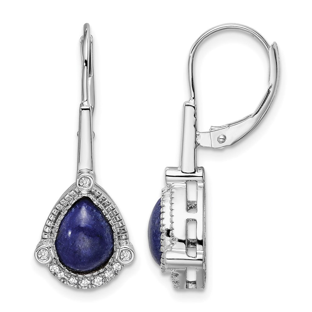 14k White Gold Pear Lapis and Diamond Leverback Earrings