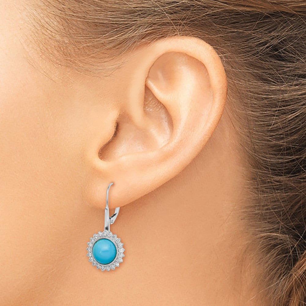 14k White Gold Turquoise and Diamond Leverback Earrings