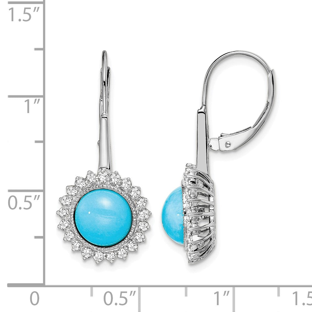 14k White Gold Turquoise and Diamond Leverback Earrings
