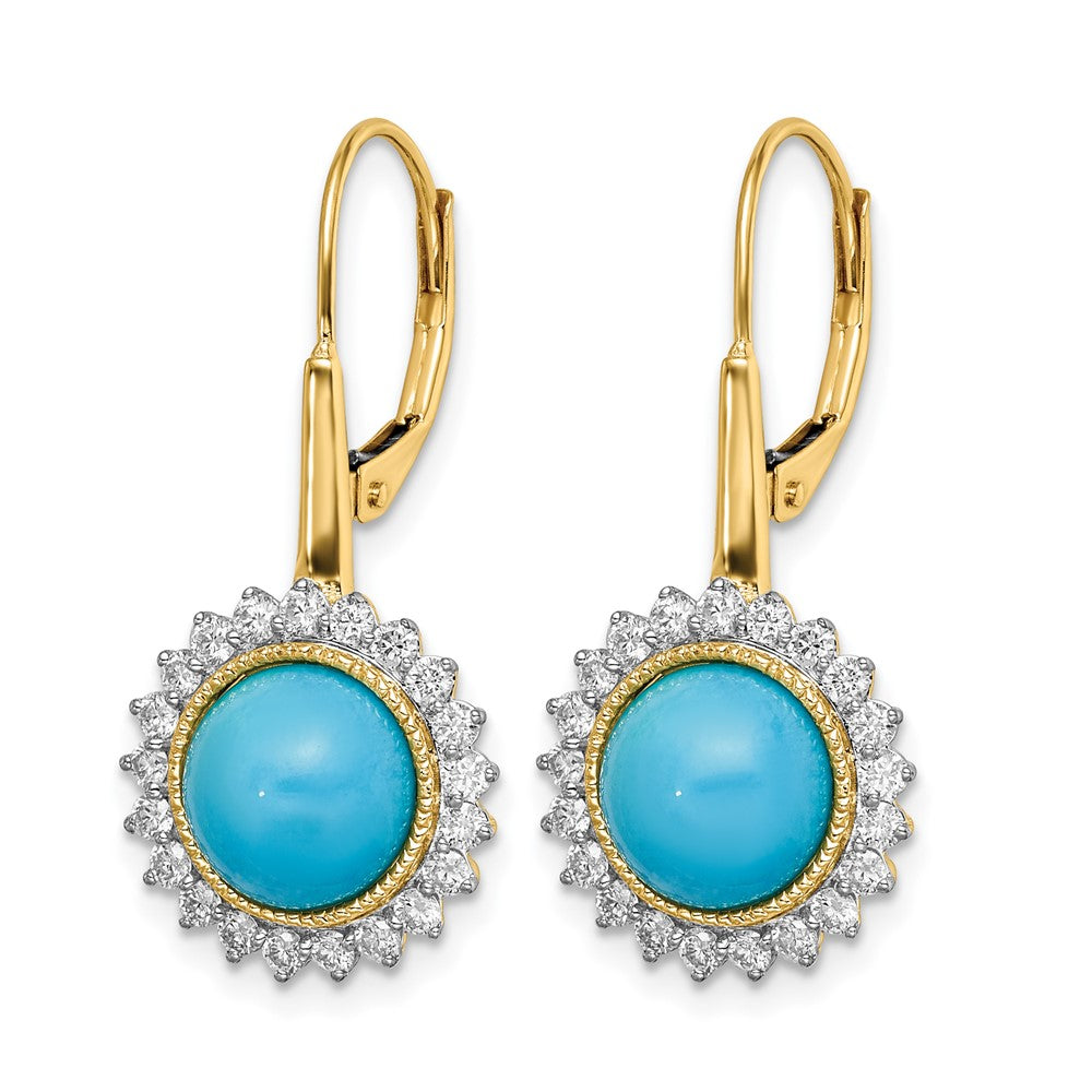 14k Turquoise and Diamond Leverback Earrings
