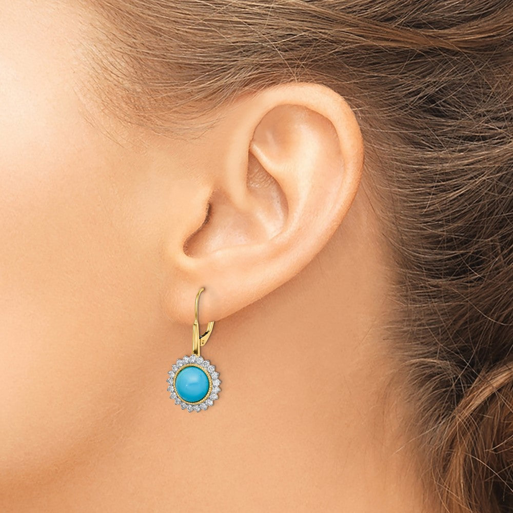 14k Turquoise and Diamond Leverback Earrings