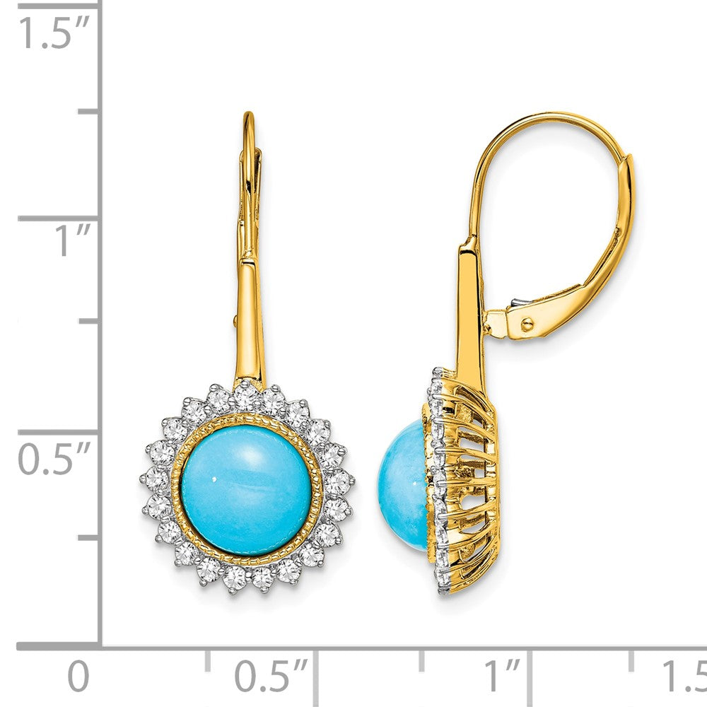 14k Turquoise and Diamond Leverback Earrings