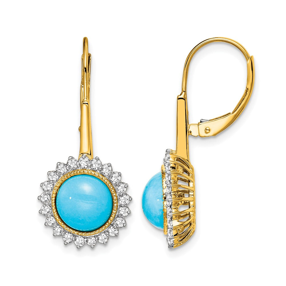 14k Turquoise and Diamond Leverback Earrings