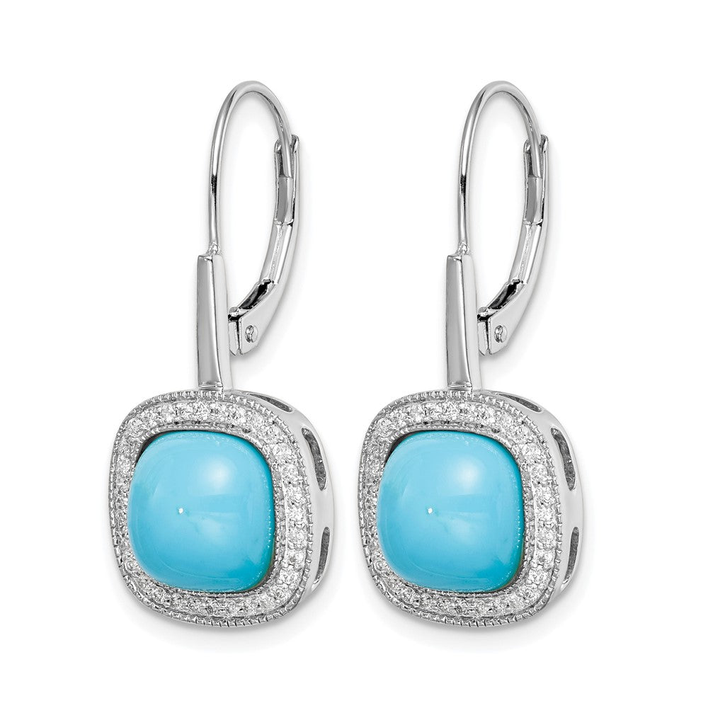 14k White Gold Turquoise and Diamond Leverback Earrings