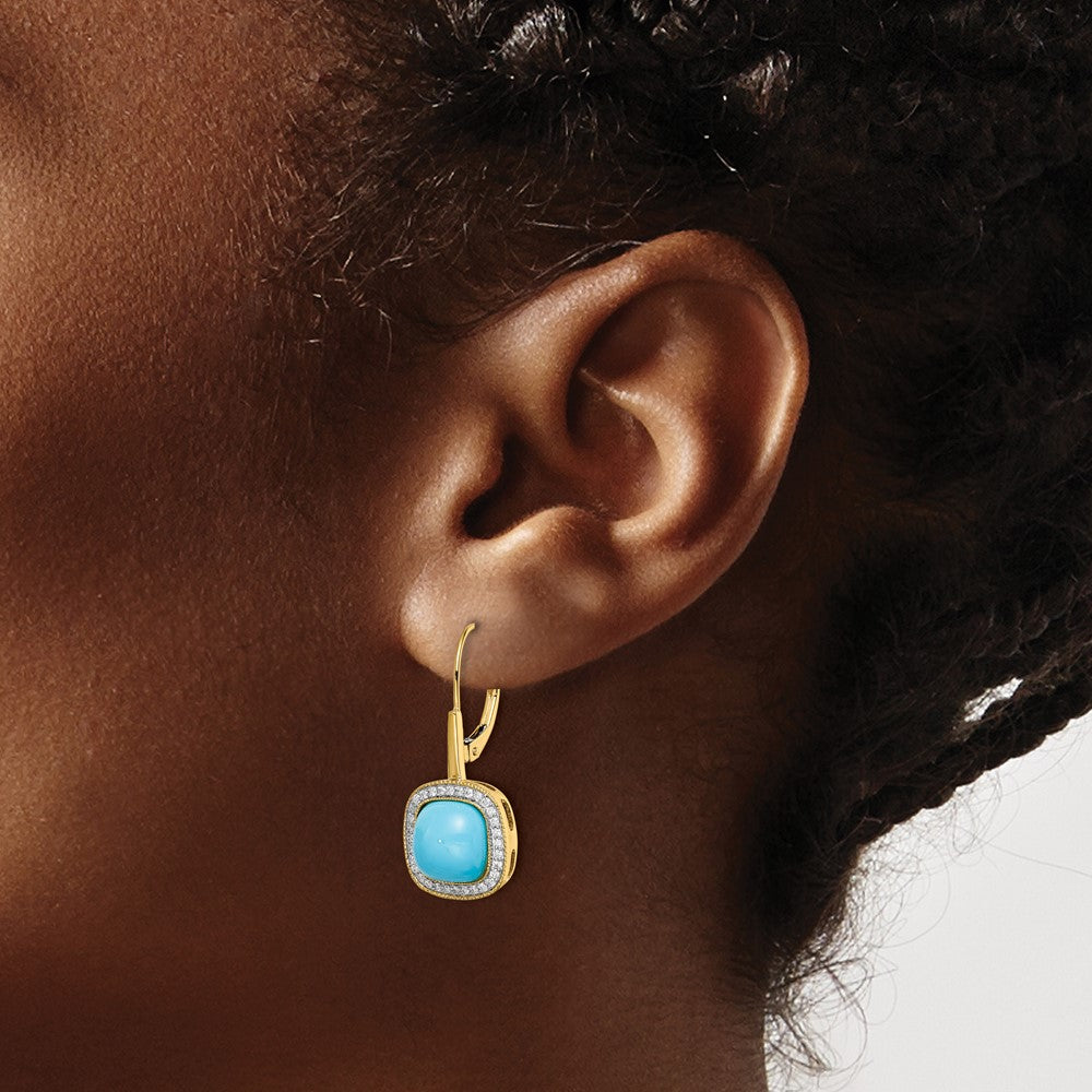 14k Turquoise and Diamond Leverback Earrings
