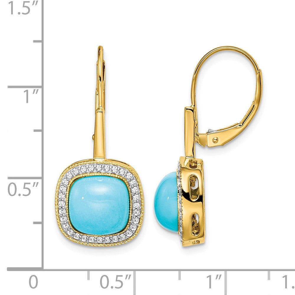 14k Turquoise and Diamond Leverback Earrings