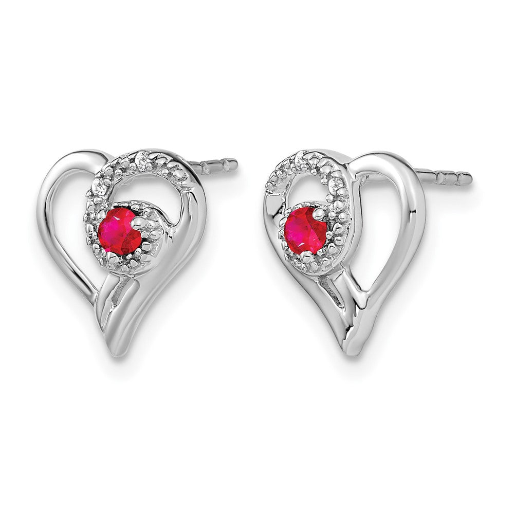 14k White Gold Ruby and Diamond Heart Earrings