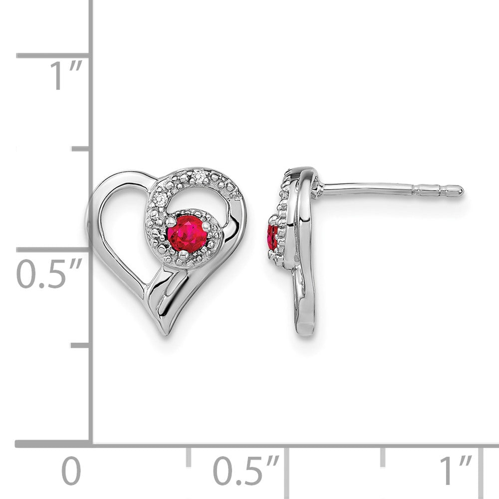 14k White Gold Ruby and Diamond Heart Earrings