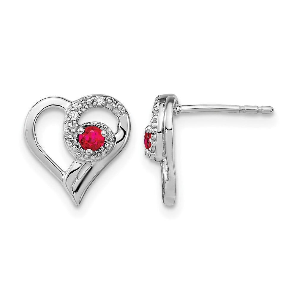 14k White Gold Ruby and Diamond Heart Earrings