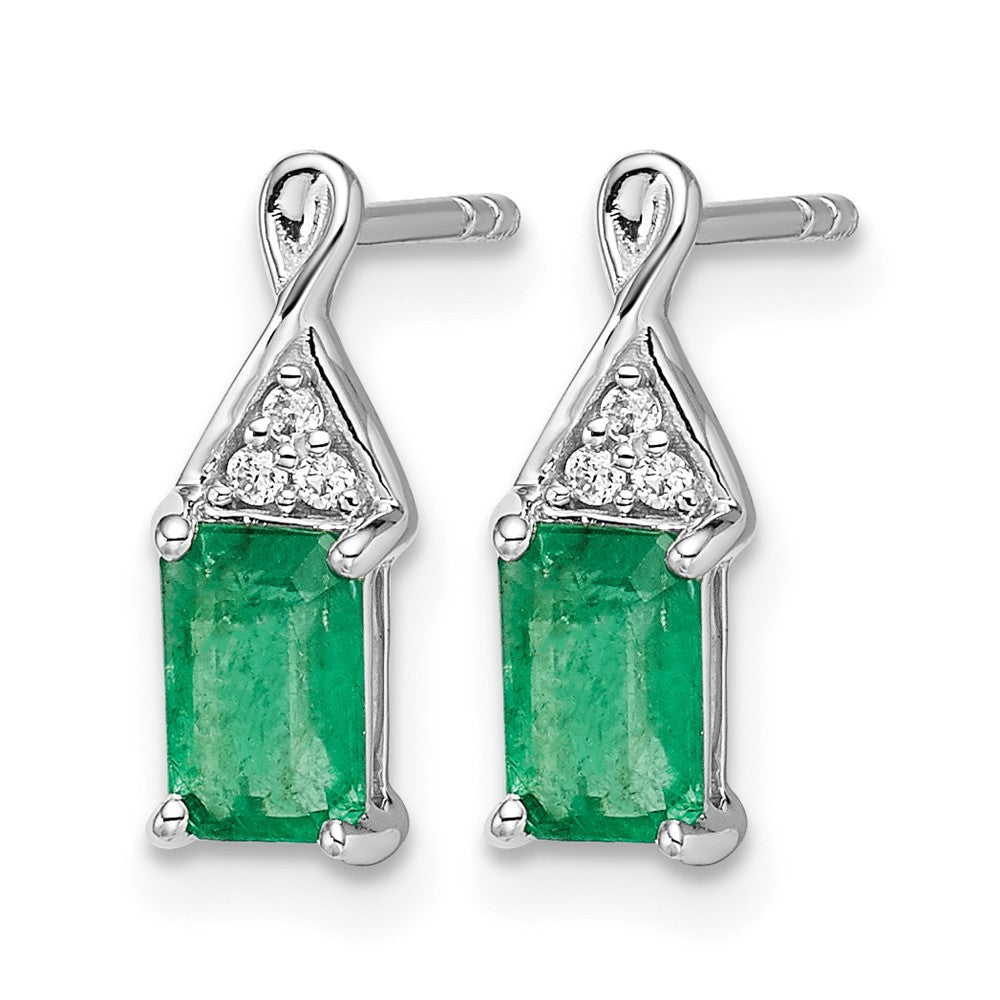 14k White Gold Emerald and Diamond Earrings