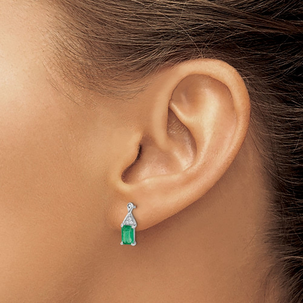 14k White Gold Emerald and Diamond Earrings