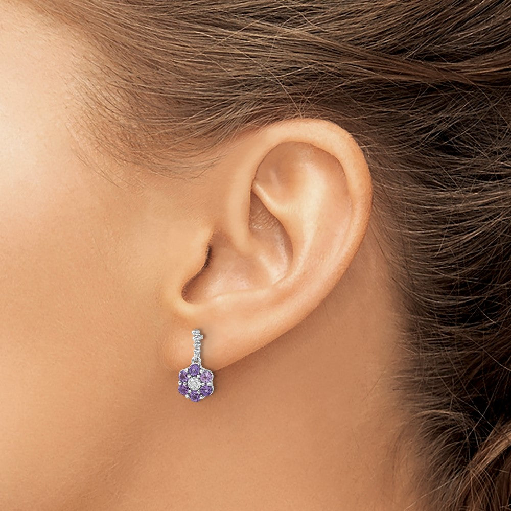 14k White Gold Amethyst and Diamond Earrings