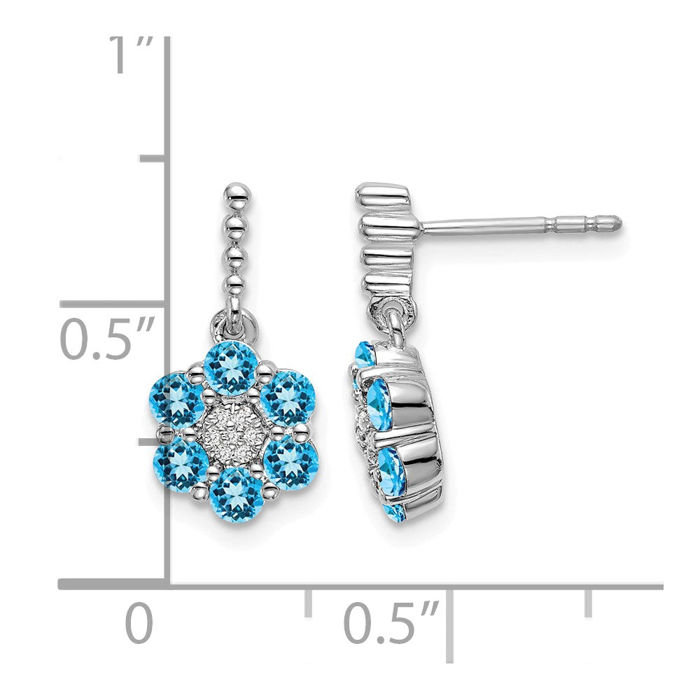 14k White Gold Blue Topaz and Diamond Earrings