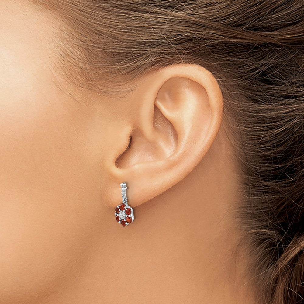 14k White Gold Garnet and Diamond Earrings
