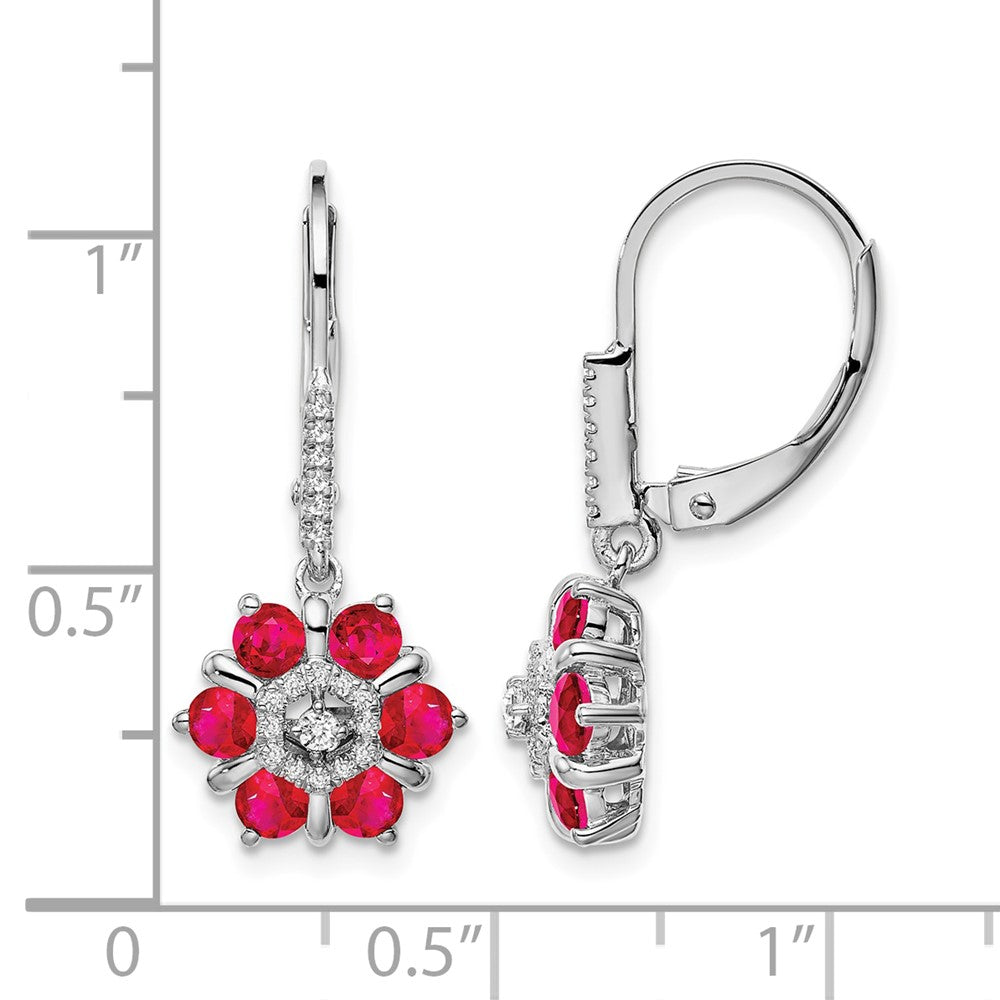 14k White Gold Ruby and Diamond Leverback Earrings