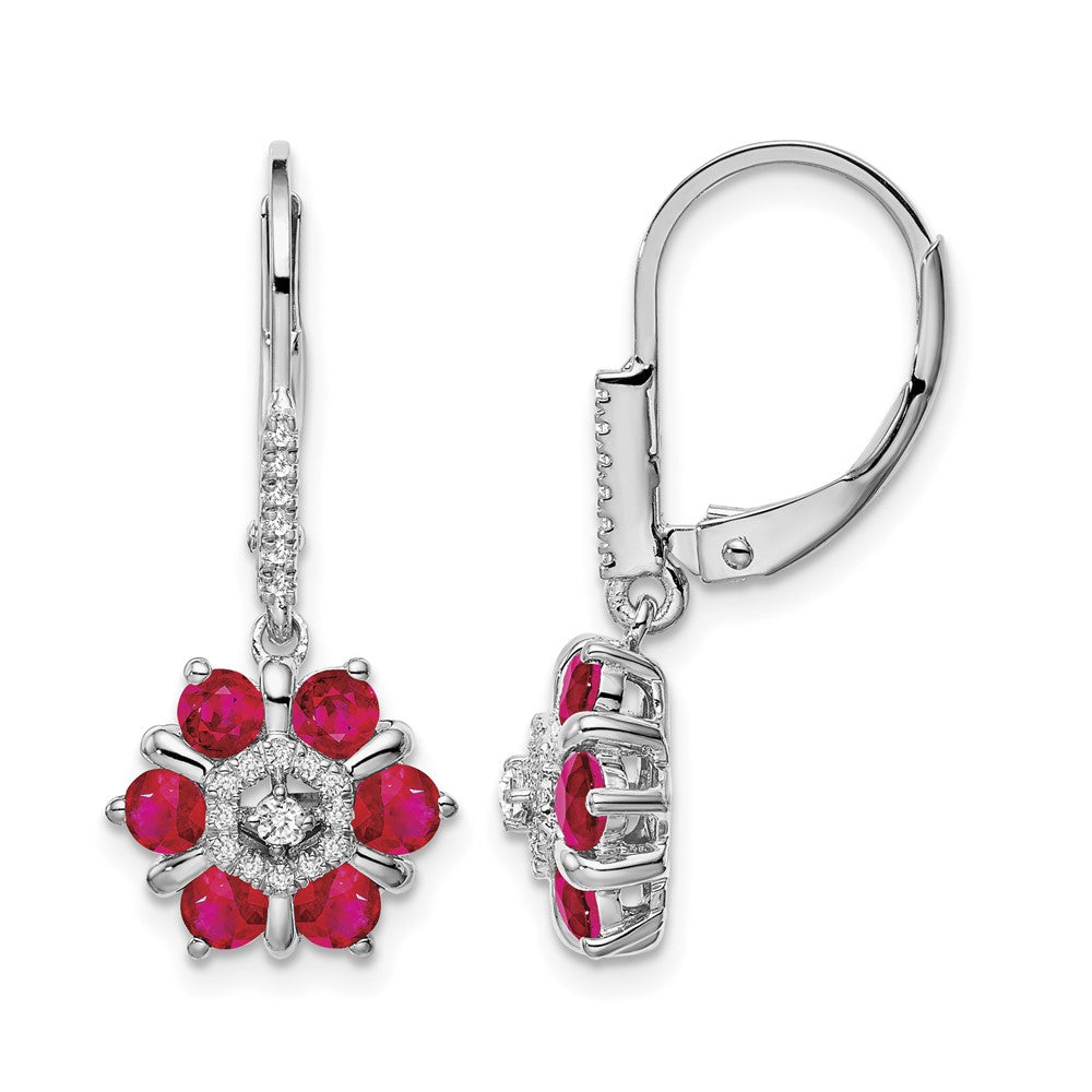 14k White Gold Ruby and Diamond Leverback Earrings