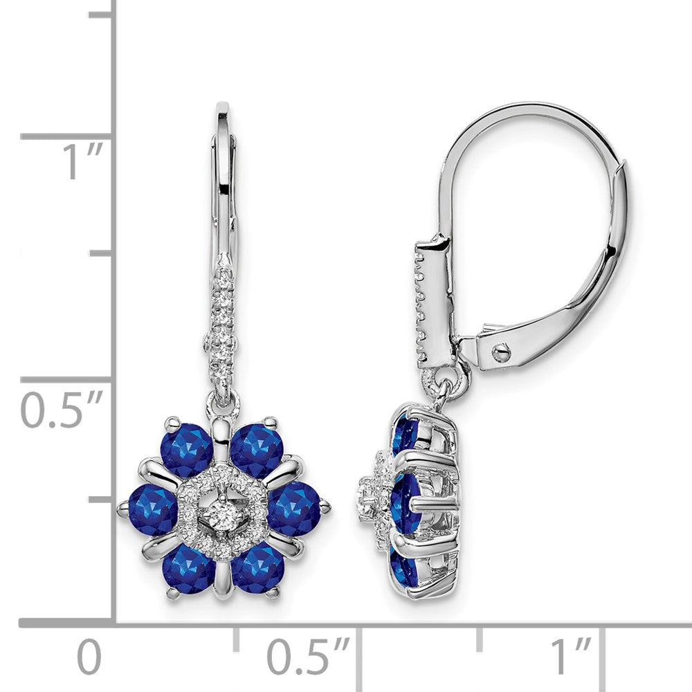 14k White Gold Sapphire and Diamond Leverback Earrings