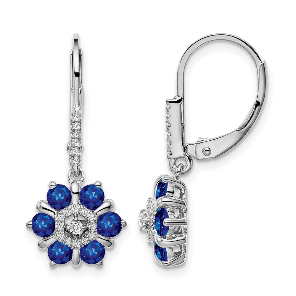14k White Gold Sapphire and Diamond Leverback Earrings