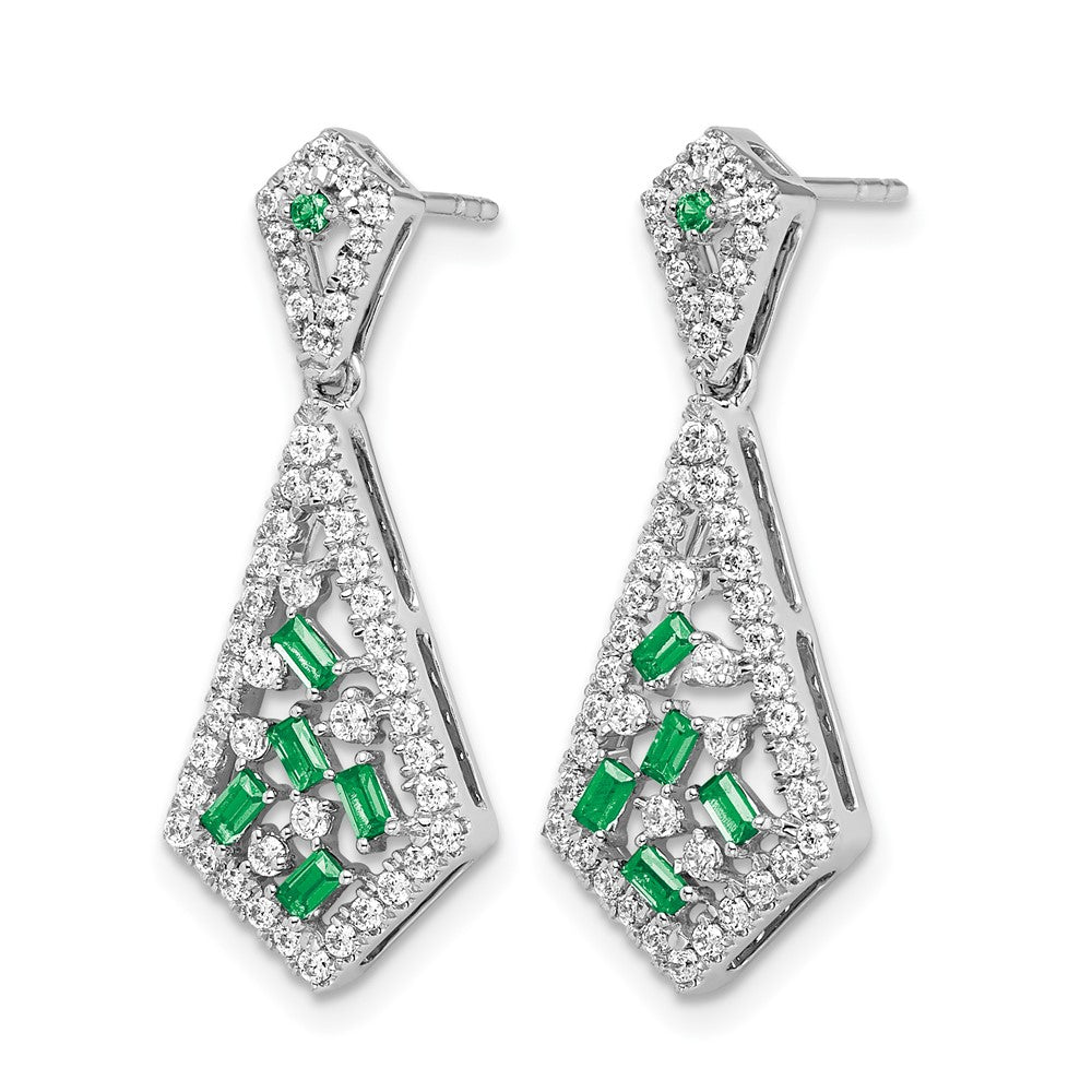 14k White Gold Emerald and Diamond Earrings