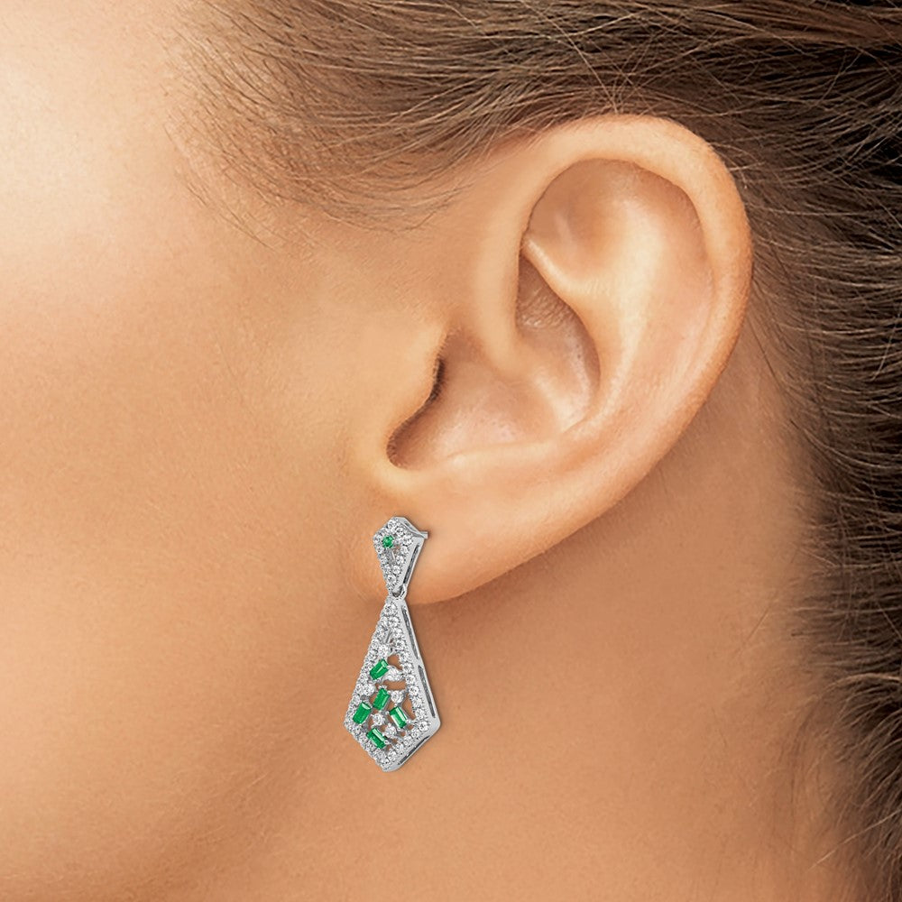 14k White Gold Emerald and Diamond Earrings