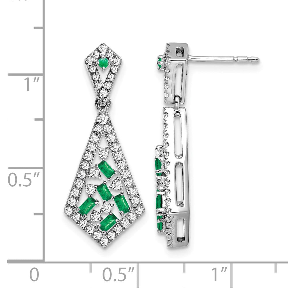 14k White Gold Emerald and Diamond Earrings