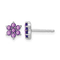 14k White Gold Amethyst Floral Post Earrings