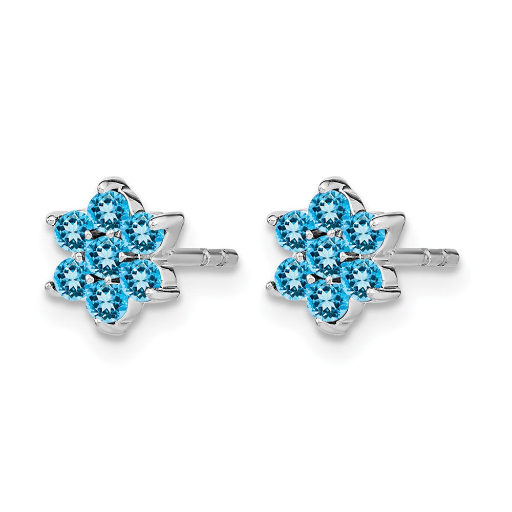 14k White Gold Blue Topaz Floral Post Earrings