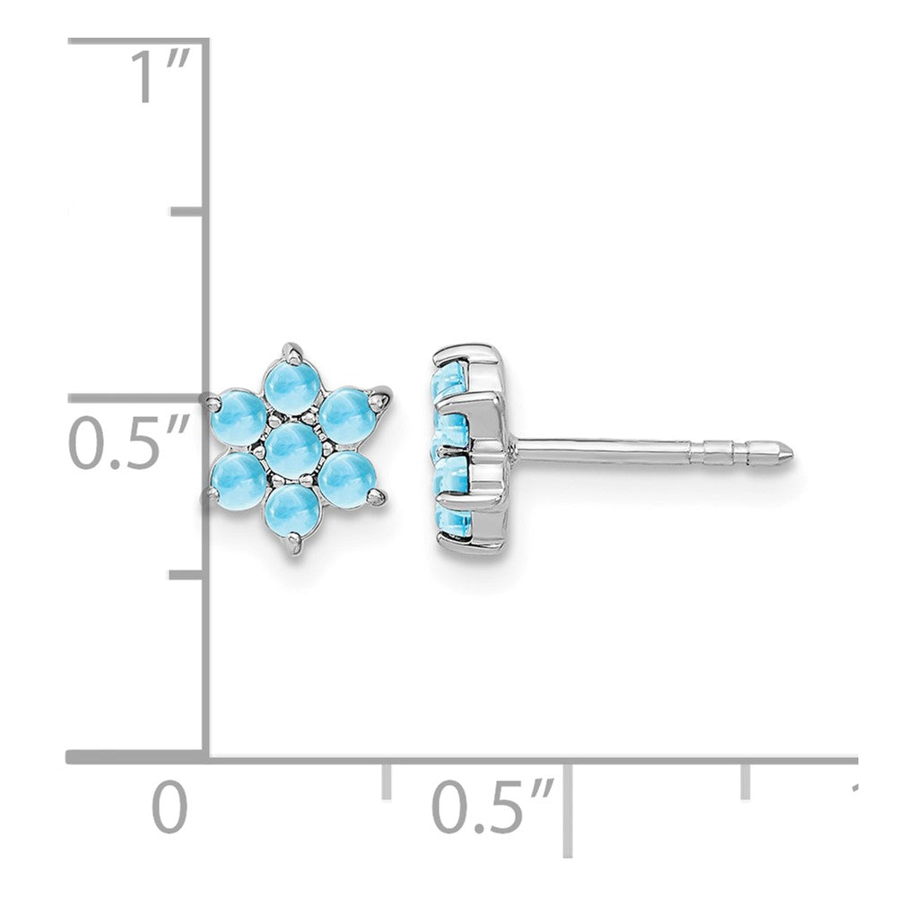 14k White Gold Blue Topaz Floral Post Earrings