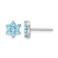 14k White Gold Blue Topaz Floral Post Earrings