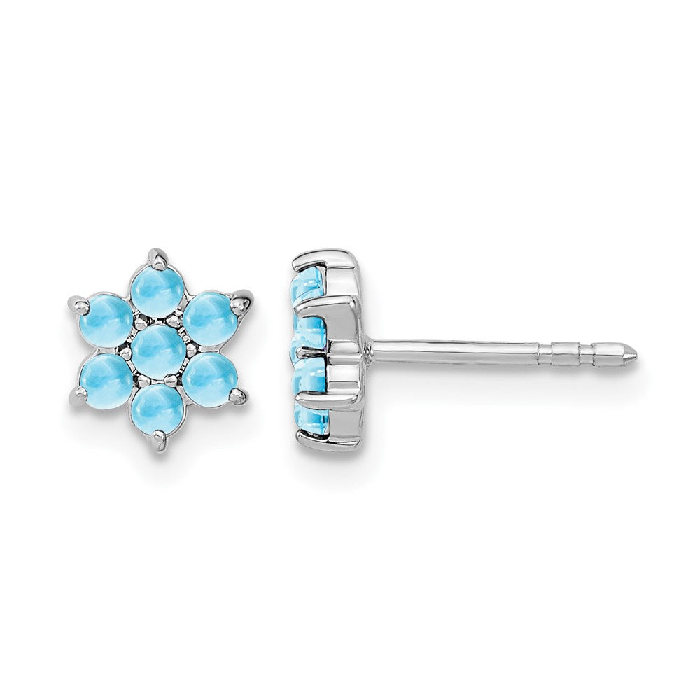 14k White Gold Blue Topaz Floral Post Earrings