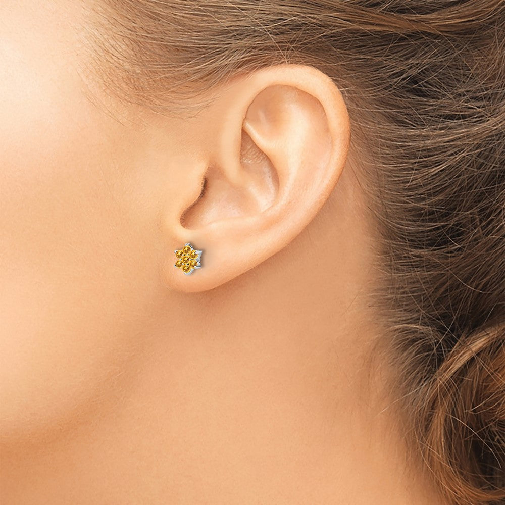 14k White Gold Citrine Floral Post Earrings
