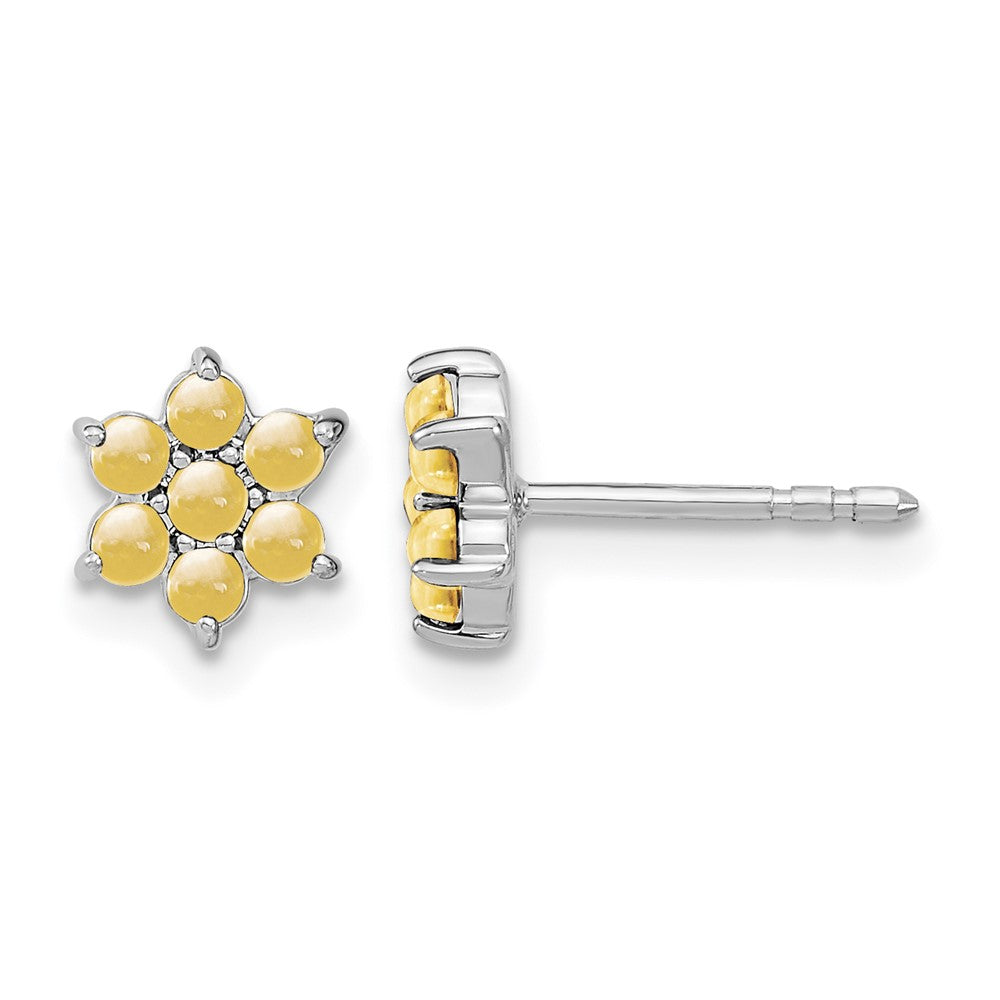 14k White Gold Citrine Floral Post Earrings