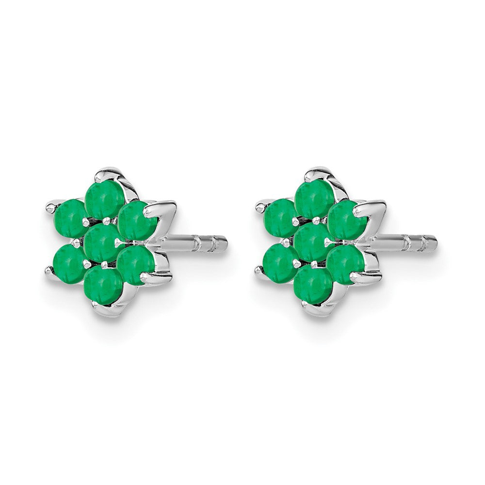 14k White Gold Emerald Floral Post Earrings
