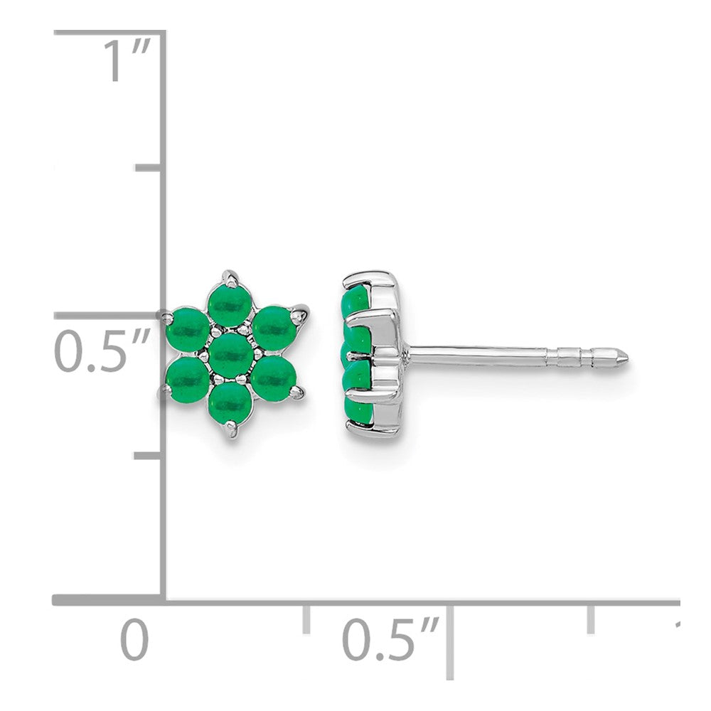 14k White Gold Emerald Floral Post Earrings