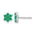 14k White Gold Emerald Floral Post Earrings