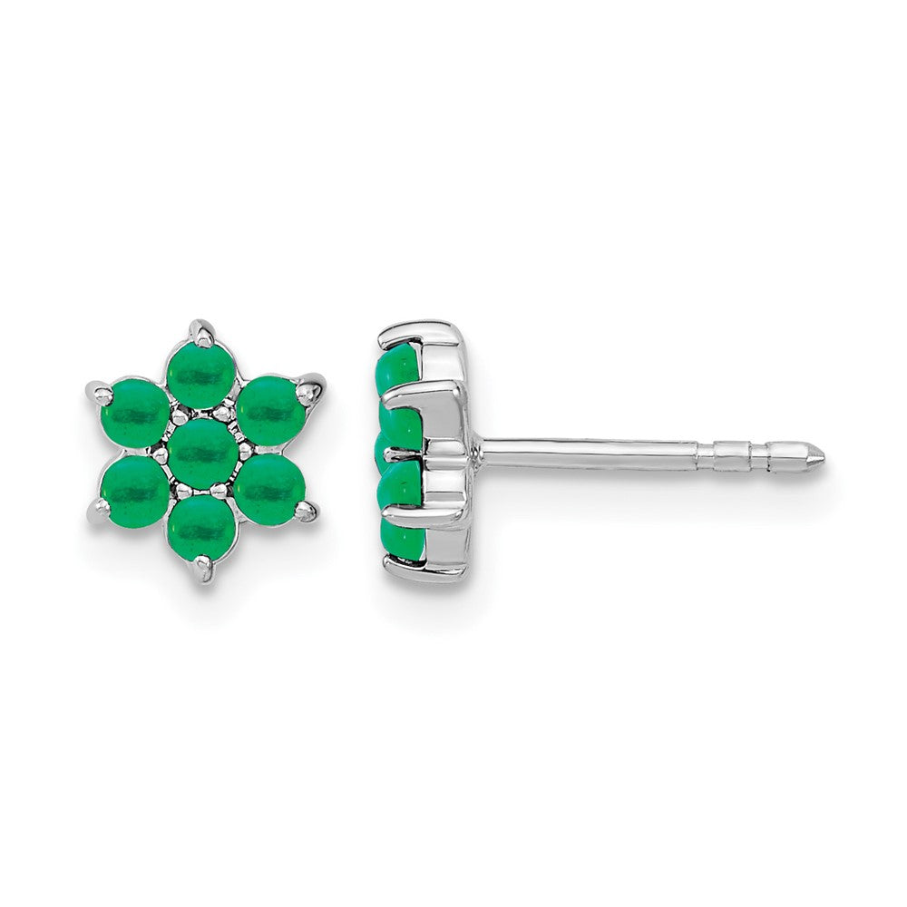 14k White Gold Emerald Floral Post Earrings